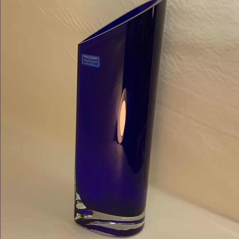 Crystal Legends Vase By Godfinger Silver Art Hand-cut Colbalt Blue Side Slant